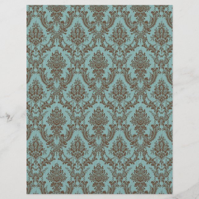 Elegante padrão de damasco em aqua e chocolate | V (Frente)