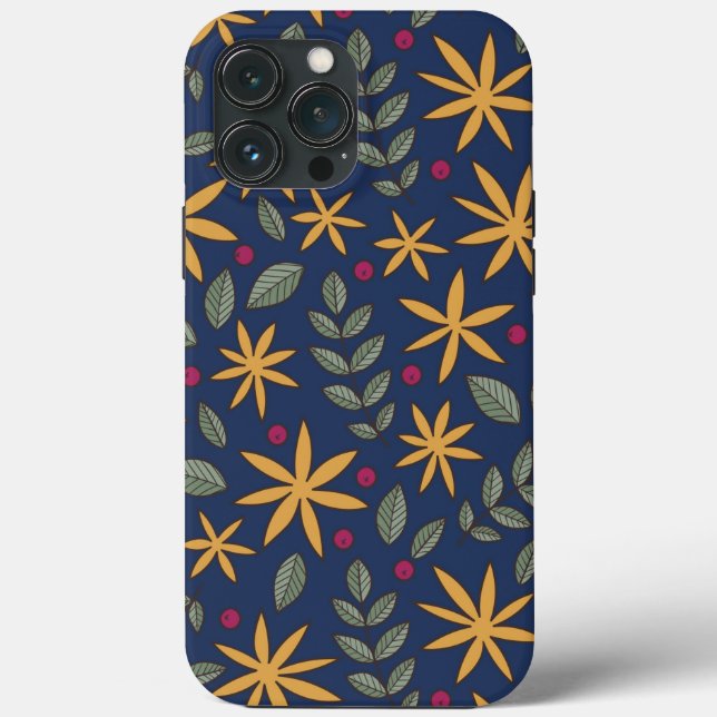 Elegante Padrão Floral Amarelo sobre Azul (Verso)