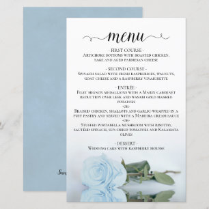 Elegante Pale Dusty Blue Rosa Budget Menu Casament