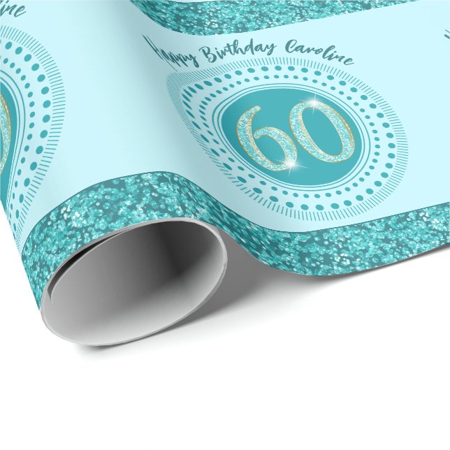 Elegante Papel de Presente de 60º Aniversário Azul (Ponta do rolo)