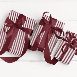 Elegante Papel de Presente Listrado Fino Burgundy