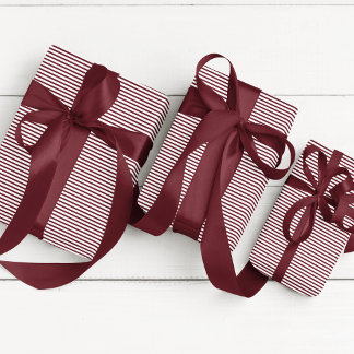Elegante Papel de Presente Listrado Fino Burgundy