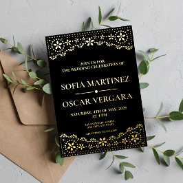 Elegante Papel Picado Negro e Dourado