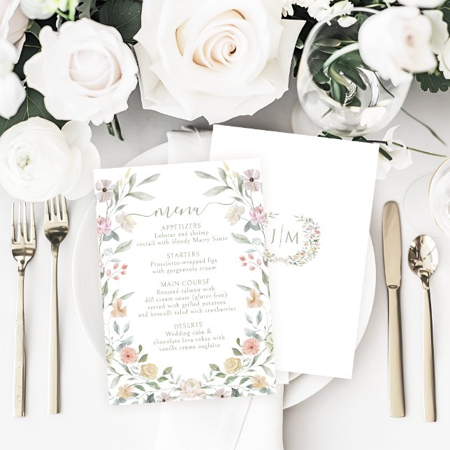 Elegante Pastel Floral Bohemian Menu (Criador carregado)
