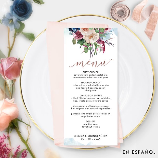 Elegante Pastel Floral Quinceañera Menu (Criador carregado)