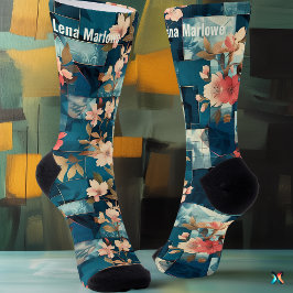 Elegante Patchwork Floral Teal e Coral personaliza