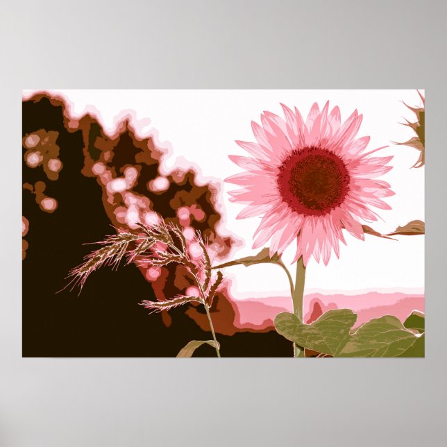 Elegante Peach Sunflower Trabalho de arte | POSTER (Frente)