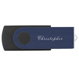Elegante Pen Drive Azul Marinho Nome Personalizado