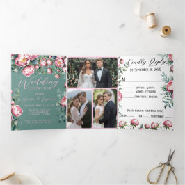 Elegante Peony Buquê em Convite de casamento de Aq