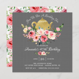 Elegante Peony Floral Birthday Tea Convite