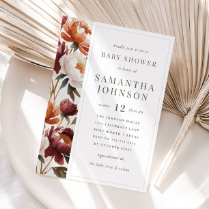 Elegante Peony Floral Fall Chá de fraldas Convite