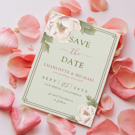 Elegante Peony Sage e Blush Weding Save the Date
