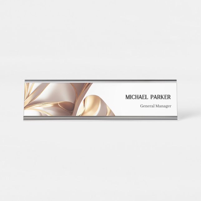 Elegante Placa de Nome de Mesa com Fita Abstrata D (Frente)