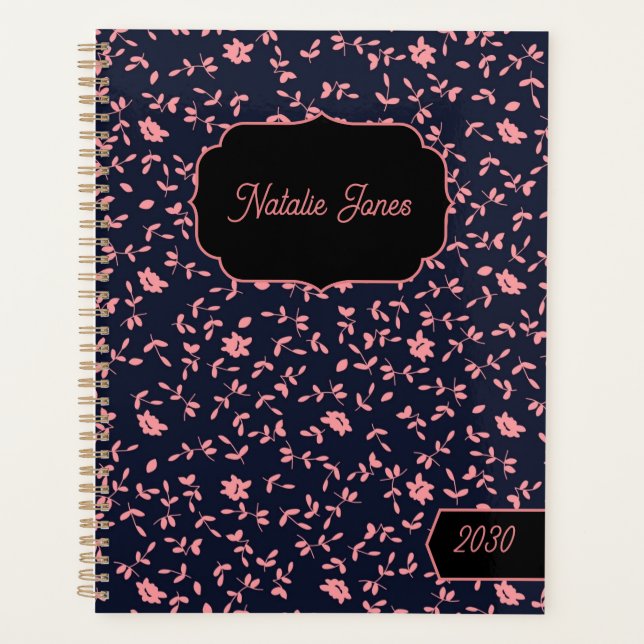 Elegante Planejador Semanal Personalizado com Flor (Frente)