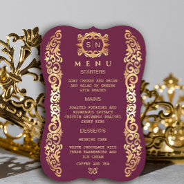 Elegante Plum e Dourado Menu de Casamento de Quadr