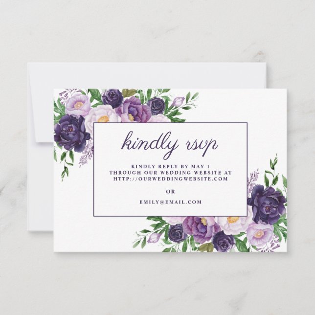 Elegante Plum Purple Floral Wedding Website RSVP (Frente)