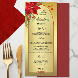 Elegante Poinsettia Dourado Menu do Janto de Natal