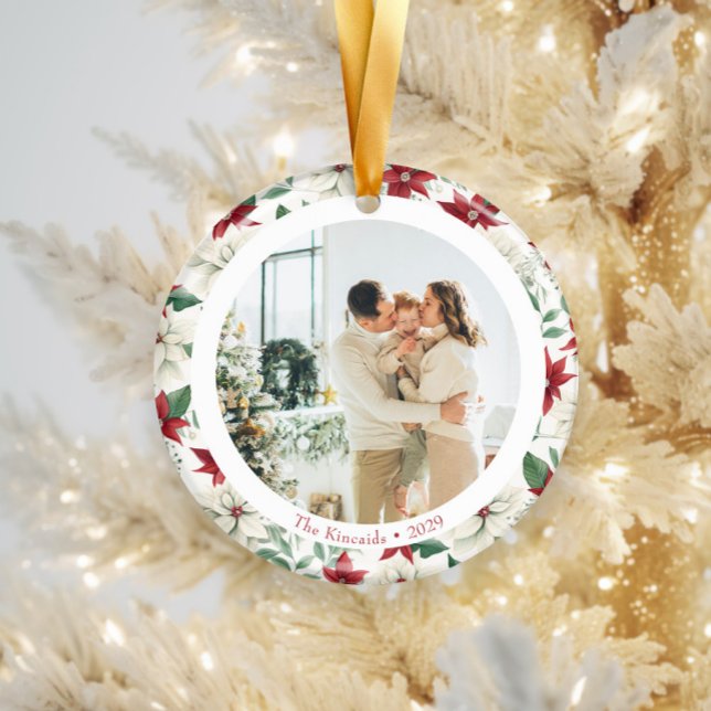 Elegante Poinsettia Ornamento de Fotos Dupla Lado (Criador carregado)