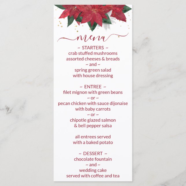 Elegante Poinsettia Red Christmas Menu (Frente)
