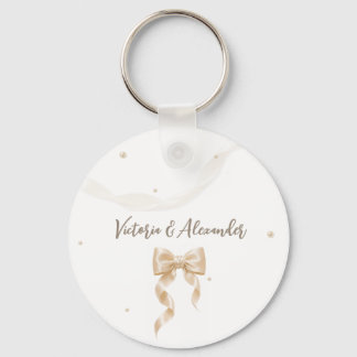 Elegante Porta-Chaves de Casamento com Laço de Cet