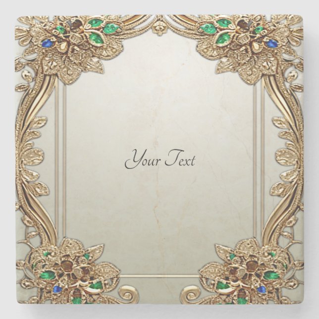 Elegante Porta-Copos de Pedra Ornamentado a Ouro (Frente)