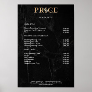 Elegante Poster da Lista de Preços do Marble Preto