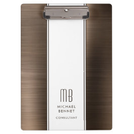 Elegante Prancheta Marrom de Negócios Monogramada