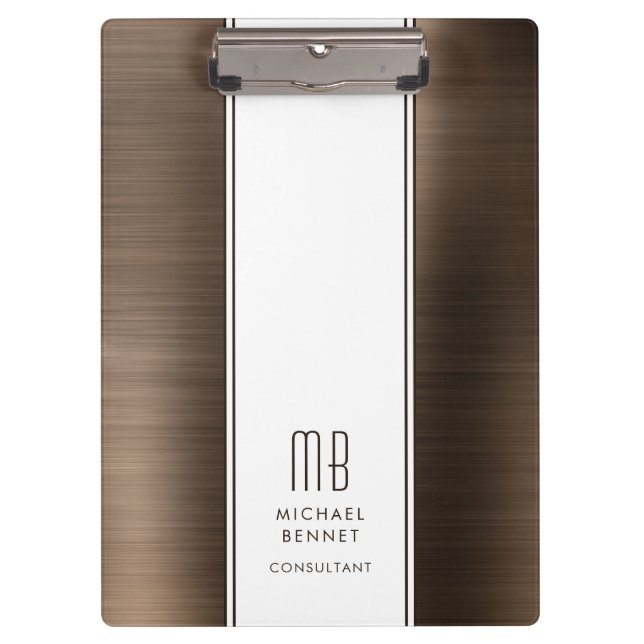Elegante Prancheta Marrom de Negócios Monogramada (Frente)