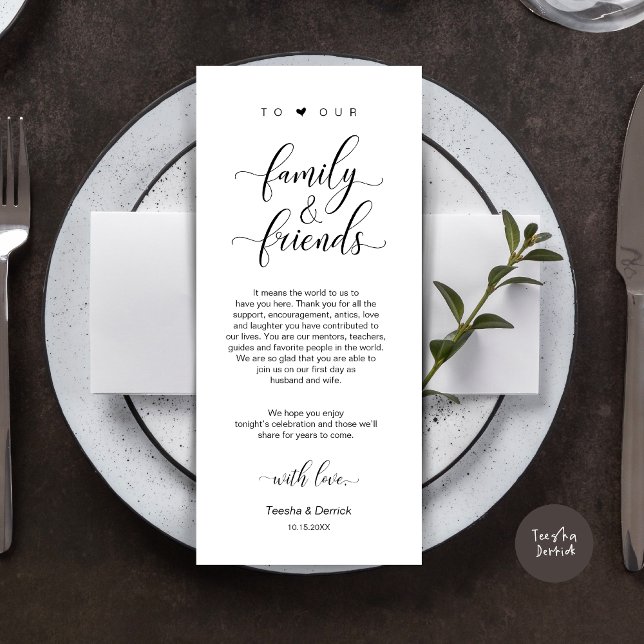 Elegante preto clássico, Cartões de agradecimentos (Modern Classy Wedding Dinner Place Setting Thank You Card, in Black and White)