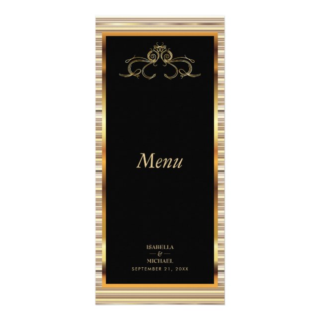 Elegante Preto e Dourado Metálico - Menu (Frente)