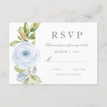 Elegante Primavera Floral Dusty Blue Weding RSVP
