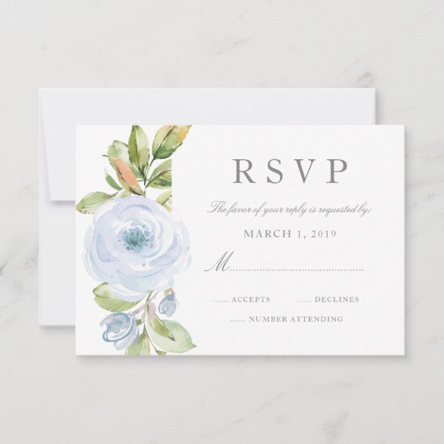 Elegante Primavera Floral Dusty Blue Weding RSVP (Frente)