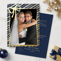 Elegante Primeiro Natal Casado Listras e Laço Dour