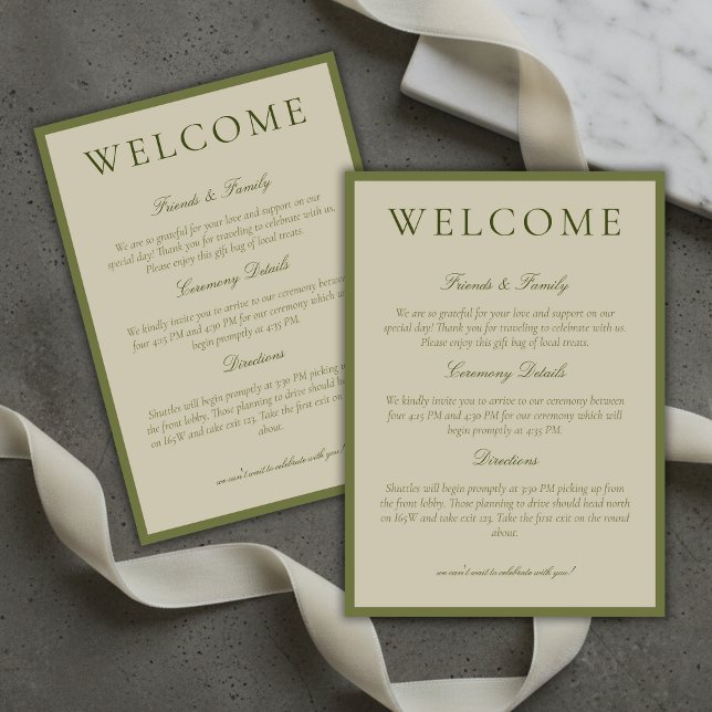 Elegante Programa de Boas-Vindas de Casamento Mini (Elegant Sage Green Minimalist Wedding Welcome Program)