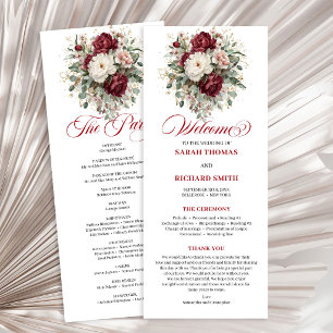 Elegante Programa de Casamento com Verde e Borgonh