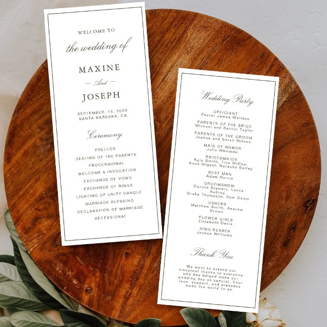 Elegante Programa de Casamento em Verde Poeirento  (Elegant dusty green wedding programs add a polished touch while sharing every detail.)