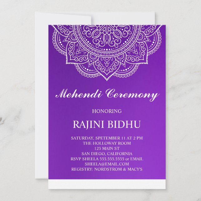 Elegante Purple Paisley Indian Mehndi Ceremony (Frente)