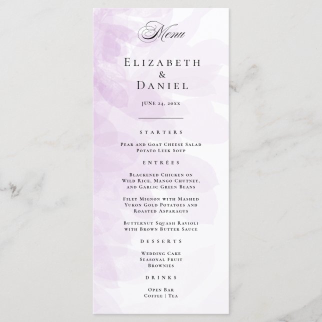 Elegante Purple Watercolor Menu (Frente)