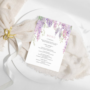 Elegante Purple Wisteria Flowers Menu de Casamento
