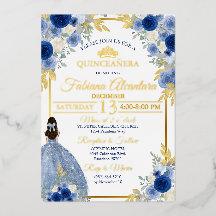Elegante Quinceañera Azul Real e Rosa Dourada