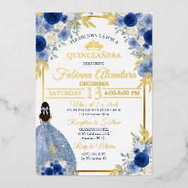 Elegante Quinceañera Azul Real e Rosa Dourada