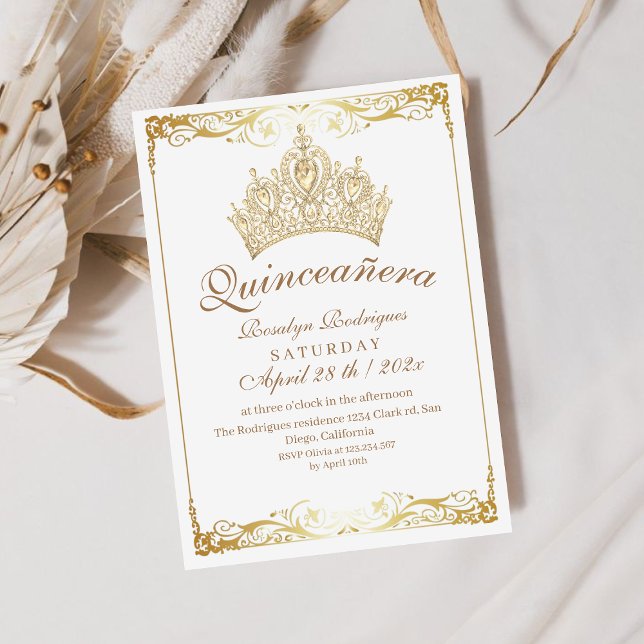 Elegante Quinceañera, Dourado Convite à Coroa Bran (Criador carregado)