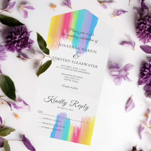 Elegante Rainbow Watercolor Orgulho gay Casamento 