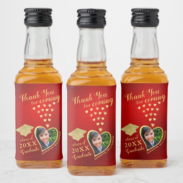 Elegante Red Dourado Obrigado Graduação 2025 (Garrafas)