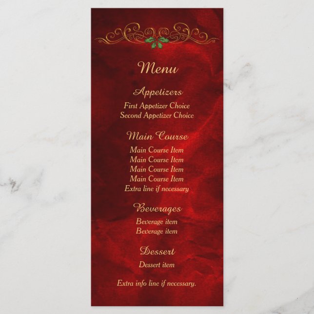 Elegante Red Holly, Menu de Casamento de Natal (Frente)