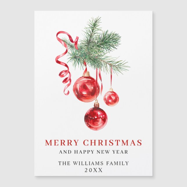 Elegante Red Ornament Merry Christmas Magnetic Car (Frente)