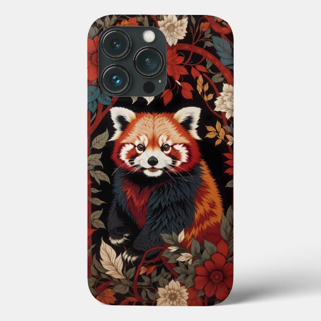 Elegante Red Panda William Morris Inspirou Floral (Verso)