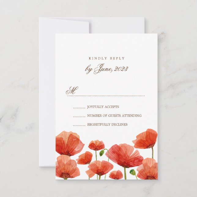 Elegante Red Poppy Flowers Casamento RSVP (Frente)