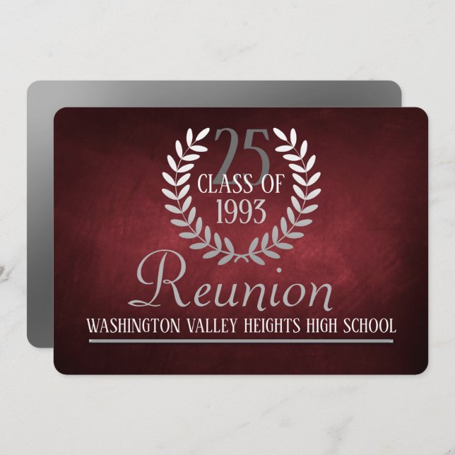 Elegante Red|Silver Classe Reunion Convite (Frente/Verso)