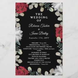 Elegante Red White Floral Greenery Weding Program